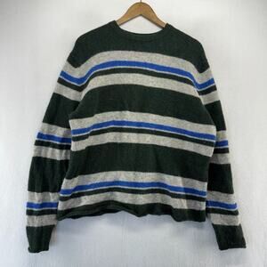 Abercrombie Fitch Sweater Mens Large Green Striped Colorblock Vintage y2k Shaggy